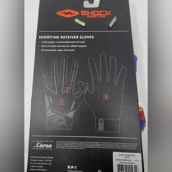 Shock Doctor SHOWTIME Receiver Gloves Stars & Stripes Red/White/Blue Size Multi - Picture 6 of 7